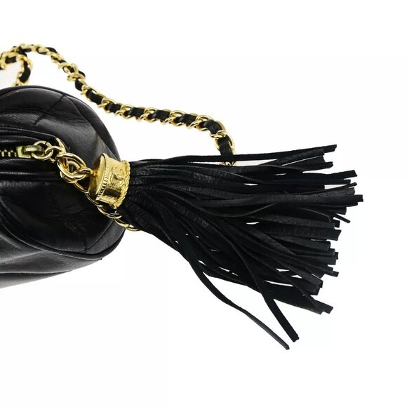 CHANEL CC Matelasse Tassel Mini Chain Shoulder Bag Leather Black authentic - Picture 11 of 16